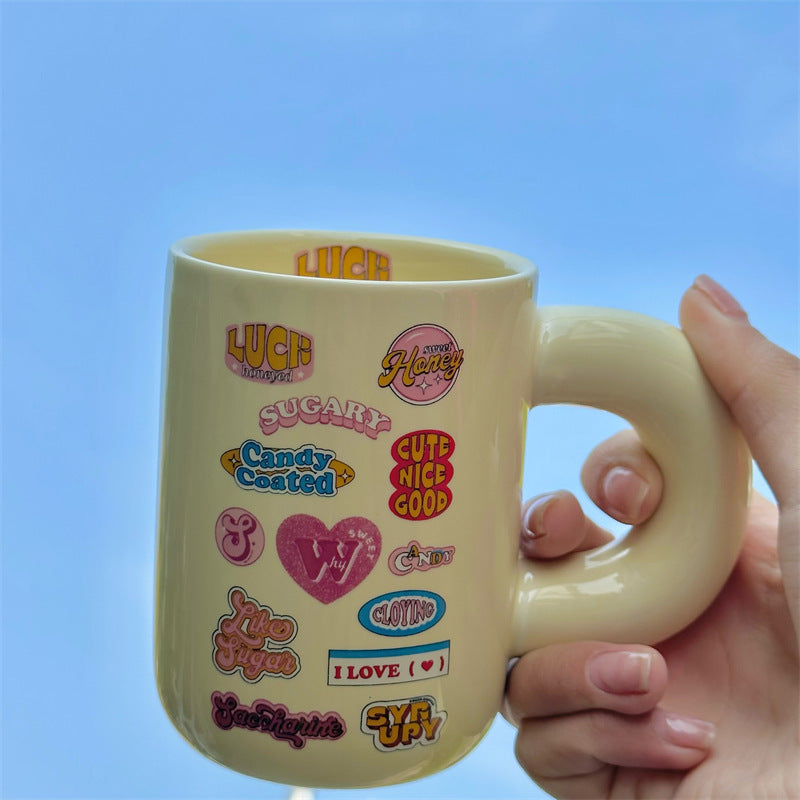 American Style Retro Chubby lemon yellow Ceramic Mug comes with gift box