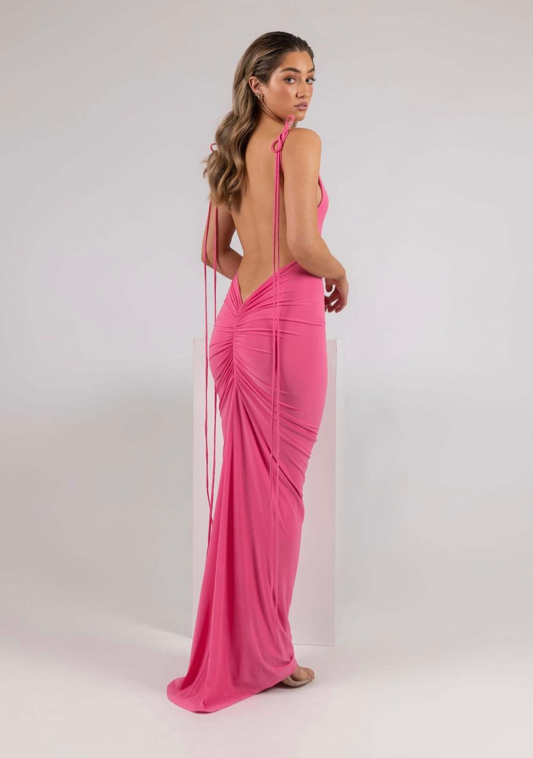 Lace-up Backless Scrunch Halter Maxi Dress