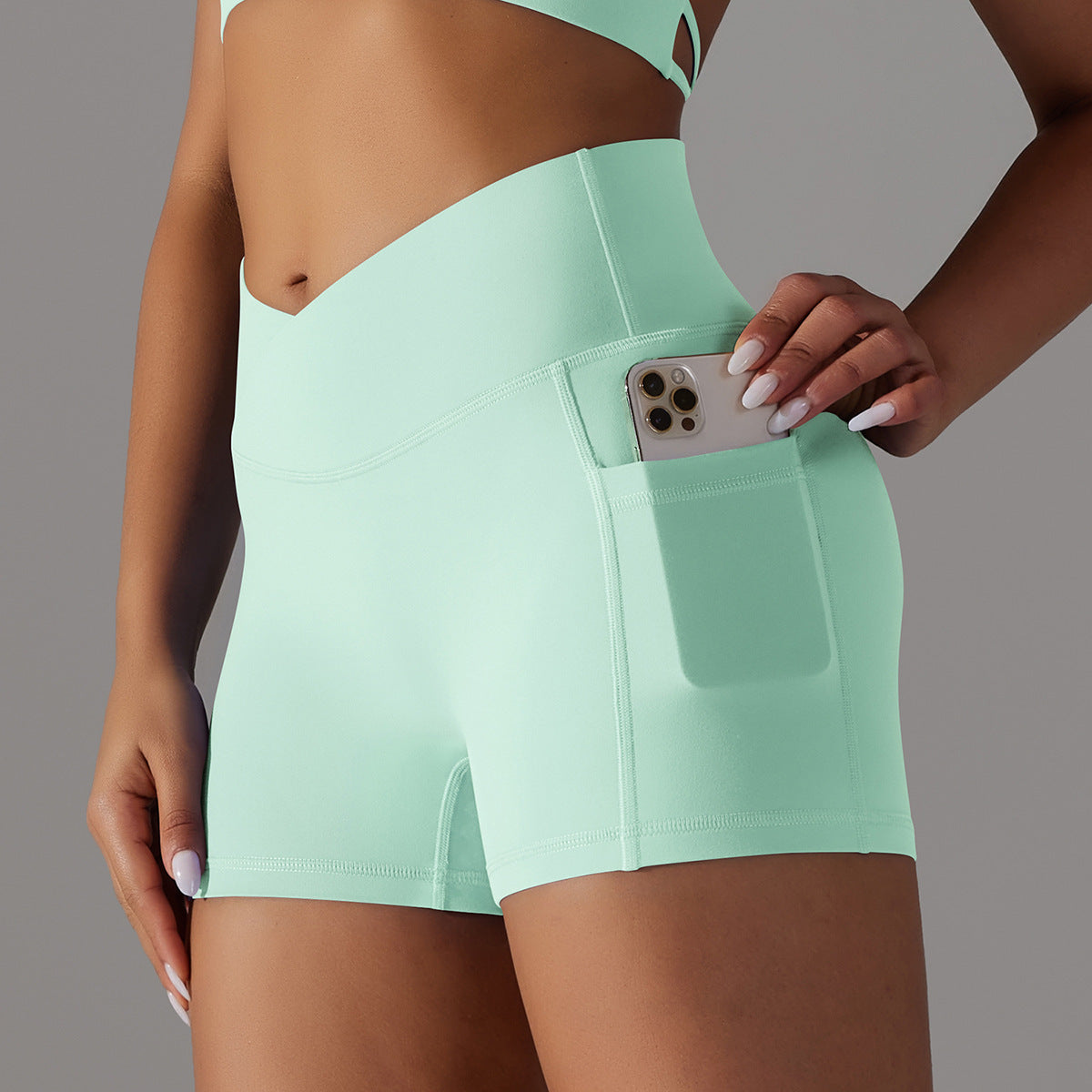 Yoga Shorts With Phone Pocket and scrunch