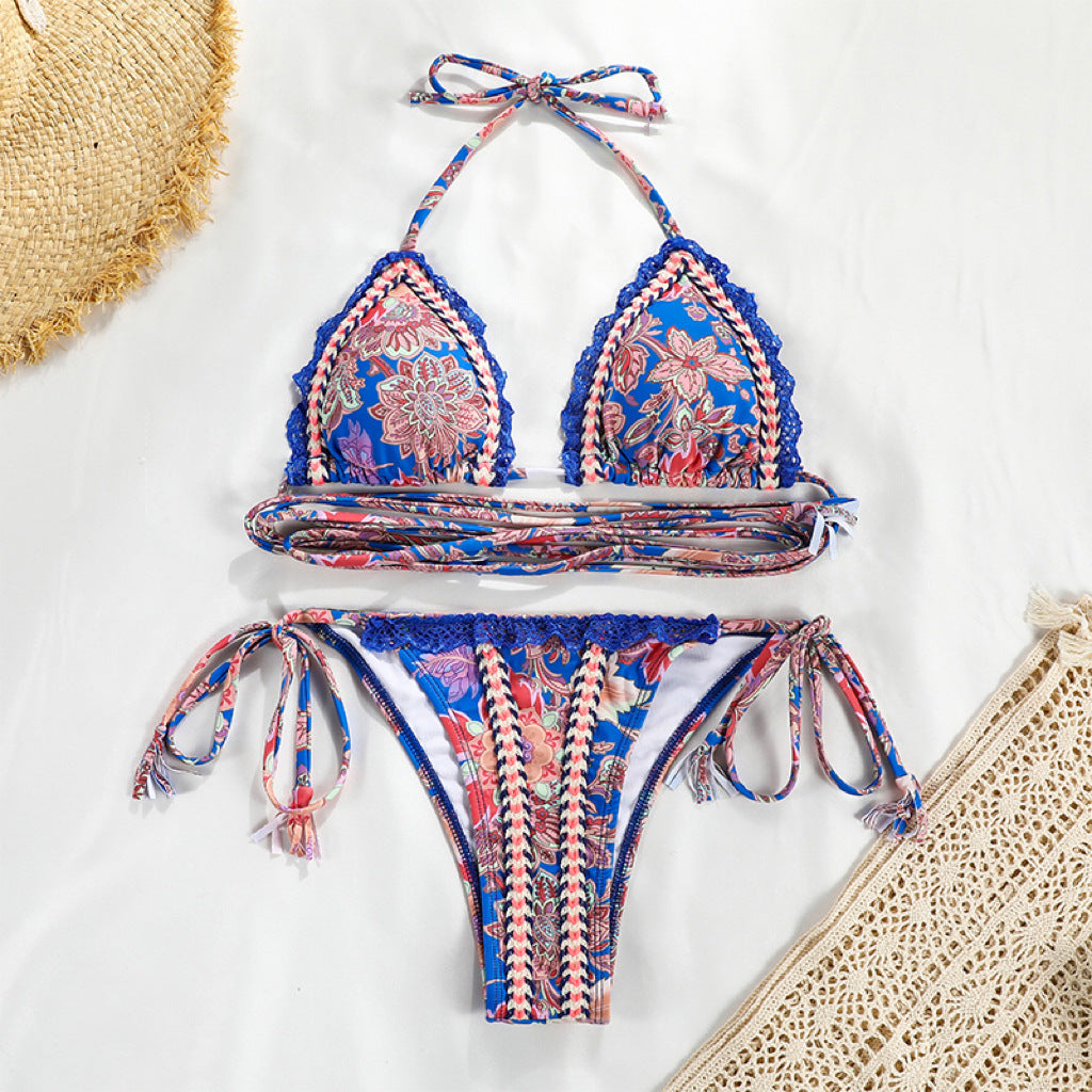 Ribbon Stitching Lace Bikini set