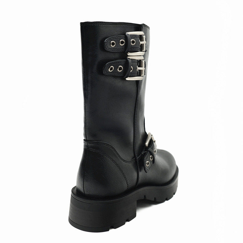 Thick Bottom Chunky Heel Martin Boots Buckle Motorcycle Boots