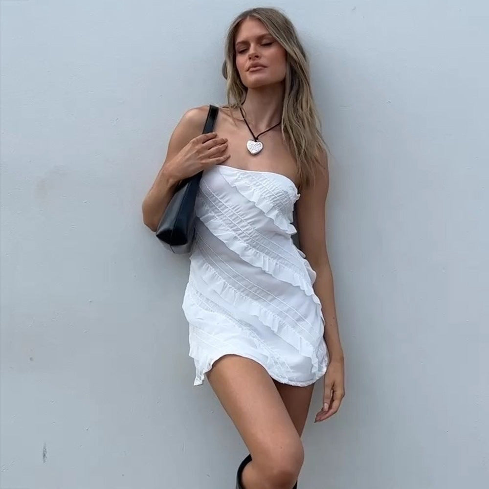 White Frilly Tube Dress