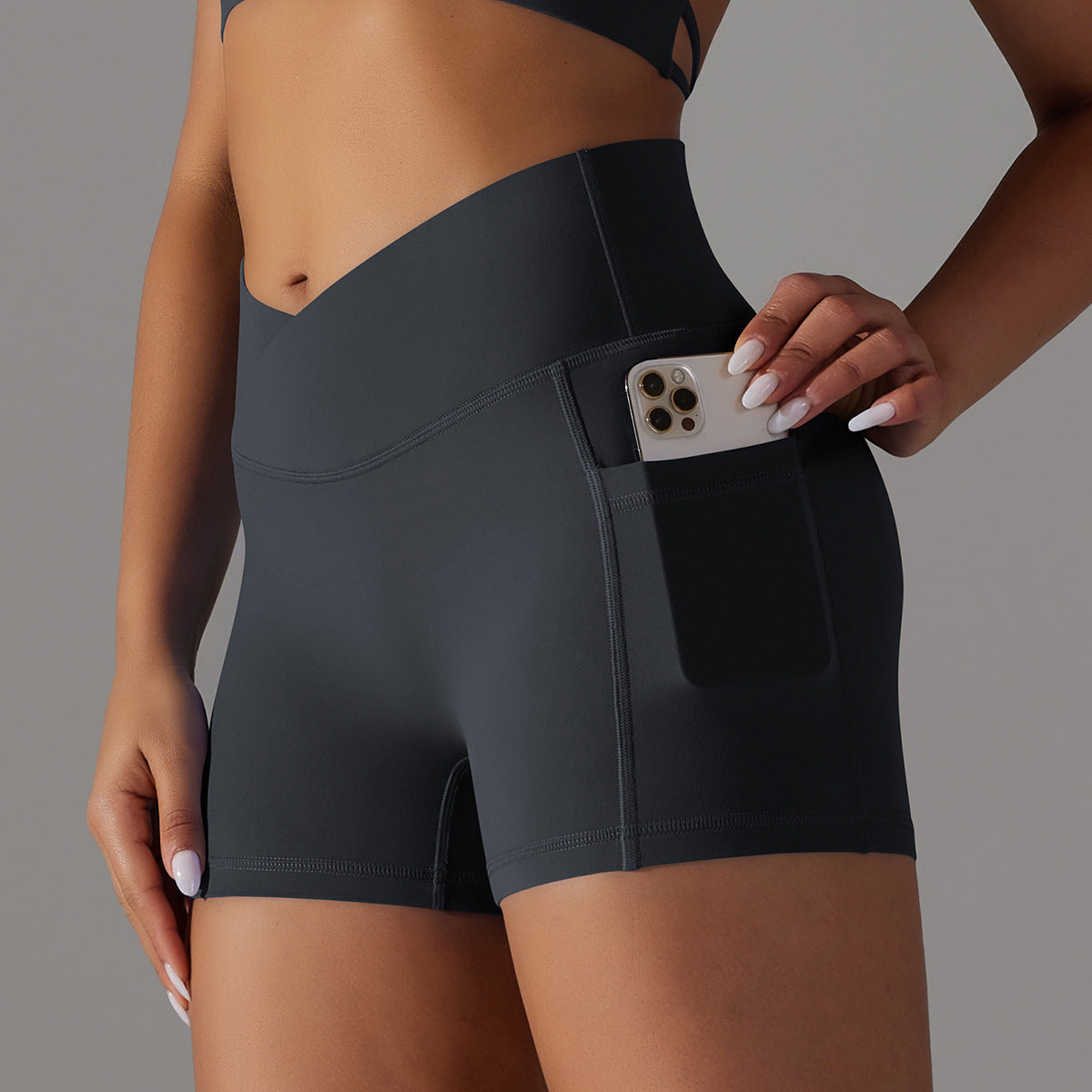 Yoga Shorts With Phone Pocket and scrunch