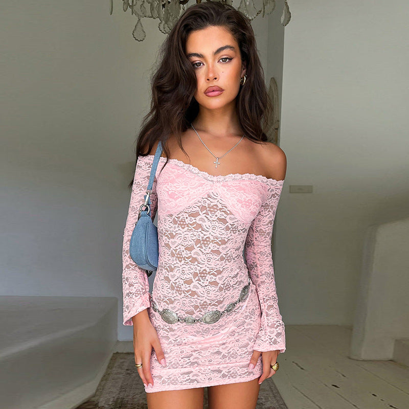 Lace Mesh Long-sleeved Mini Dress