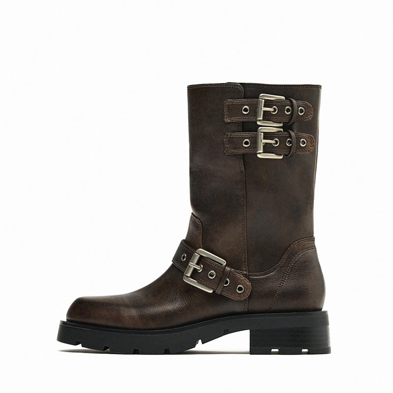 Thick Bottom Chunky Heel Martin Boots Buckle Motorcycle Boots