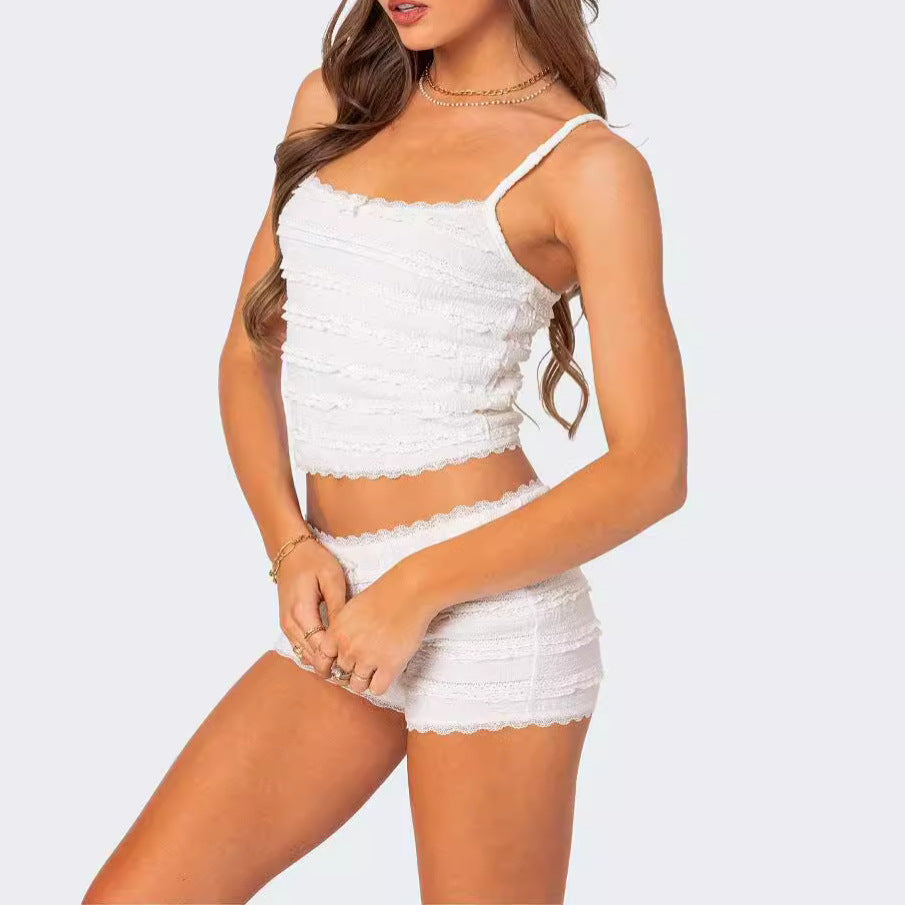 White Vest Shorts Wavy Edge Set