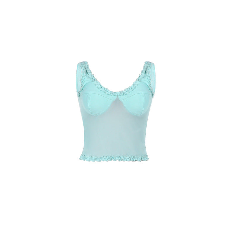 Frilly Mesh Scoop Neck Top