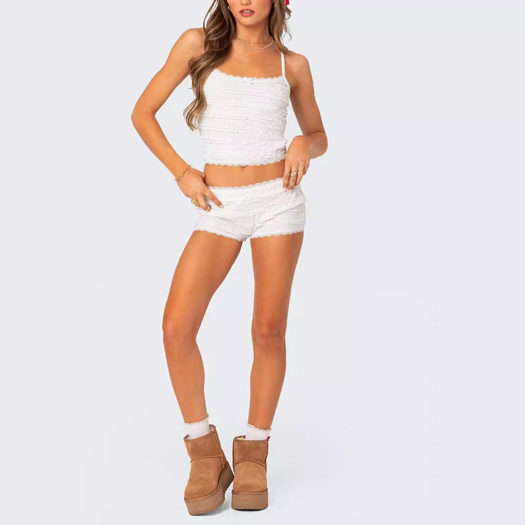 White Vest Shorts Wavy Edge Set