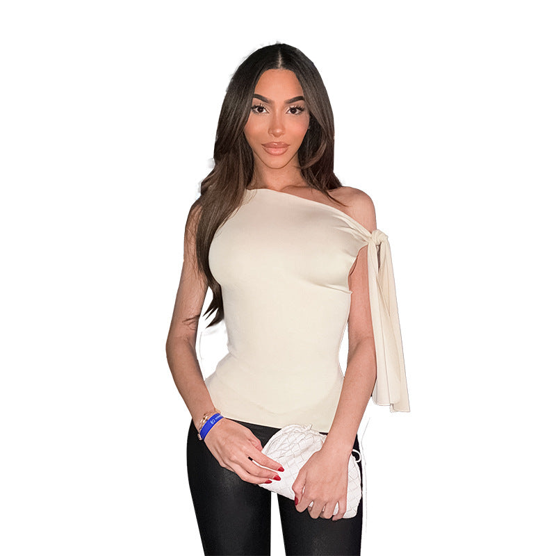 European And American Style One-shoulder Versatile T-shirt For Women