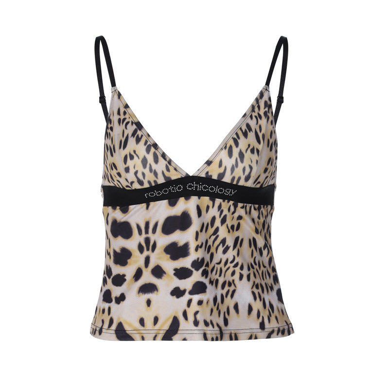 Women's Summer Leopard Print Slim Fit Backless Sling Top