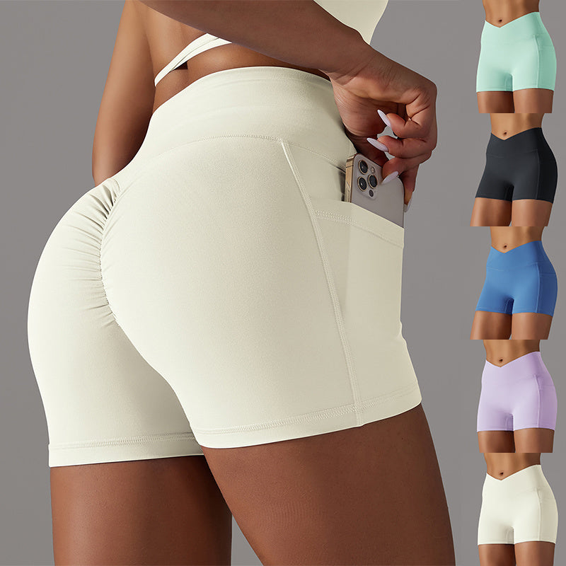 Yoga Shorts With Phone Pocket and scrunch